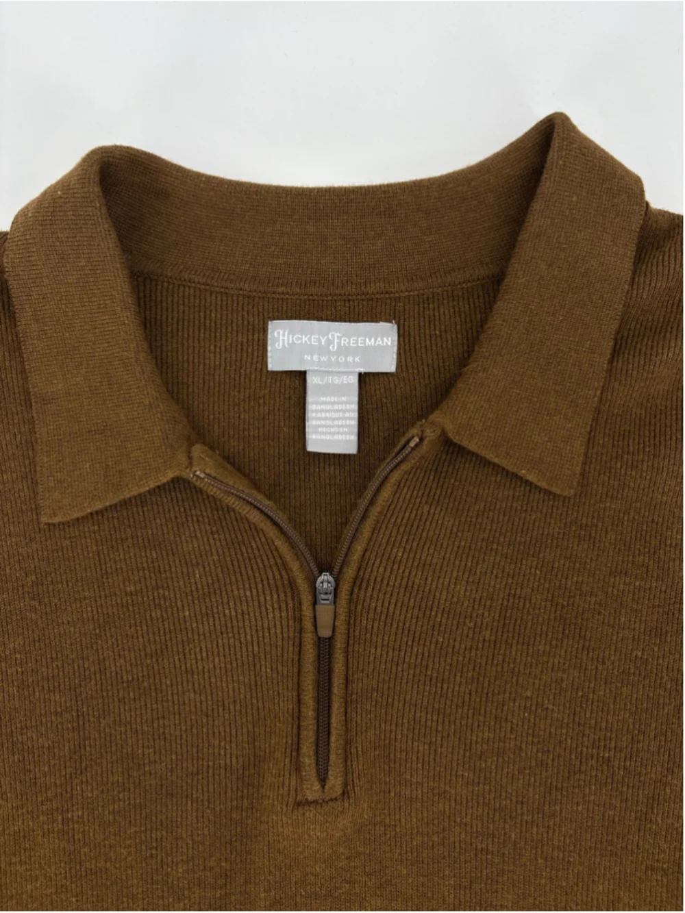 Men's Hickey Freeman Chocolate Brown 1/4 Quarter Zip Pullover Knit Sweater XL